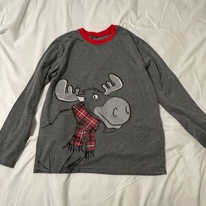 wonder nation Grey Long-Sleeve Moose Tee with Red Trim